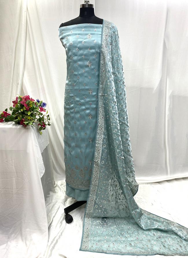 Shimmer Silk Sky Blue Party Wear Hand Work Salwaar Suit